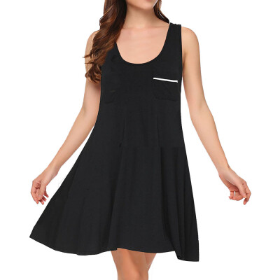 

Women Summer Casual Dress Girl Sleeveless T-Shirt Loose Dress with Pocket