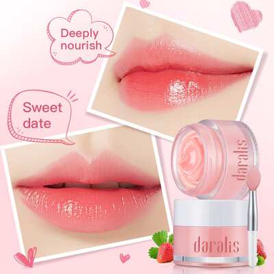 

15g Strawberry Lip Sleeping Mask Moisturizer Repair Cracked Lips Plumper Enhancer Vitamin Skin Care with Lips Brush Gift