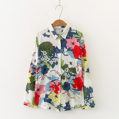 

Tailored Womens Multicolor Floral Printed Lapel Long Sleeve Button Down Shirt Tops