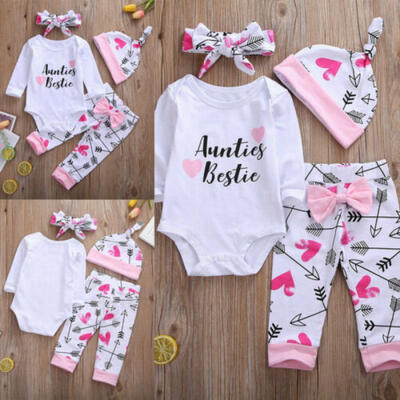 

US 4Pcs Infant Baby Girl Long Sleeve Top Romper Pants Leggings Outfits Clothes