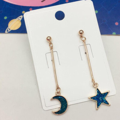 

2019 New Korean Japan Lovely Blue Universe Planet Star Moon Rocket Aircraft Stud Earrings for Women Girl Gift