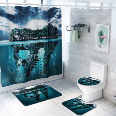 

Gobestart 4PCS Non Slip Toilet Polyester Cover Mat Set Bathroom Shower Curtain