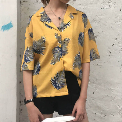 

Women Blouses And Top 2019 Printed Turn Down Collar Blouse Ladies Shirts Casual Short SleeveTunic Blouse Women Plus Size