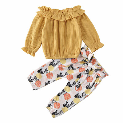 

Cute Infant Baby Girl Kid Off Shoulder Tops Flower Pants Cotton Clothes Set