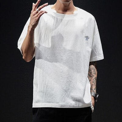 

Toponeto Mens Summer Casual Embroidery Cotton Linen O-neck Short Sleeve T-Shirts Tops
