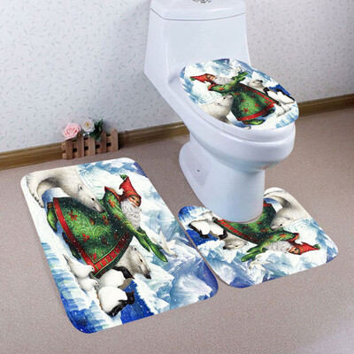 

〖Follure〗3PCS Christmas Bathroom Non-Slip Pedestal Rug Lid Toilet Cover Bath Mat Set