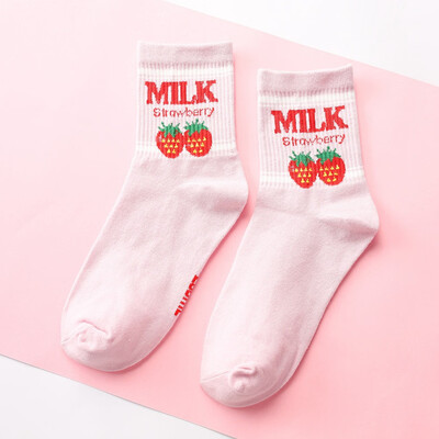 

Christmas Cute Fruit Strawberry Milk Pinky White Women Cotton Socks Japanese Harajuku Funny Socks Cartoon Socks Christmas Gift