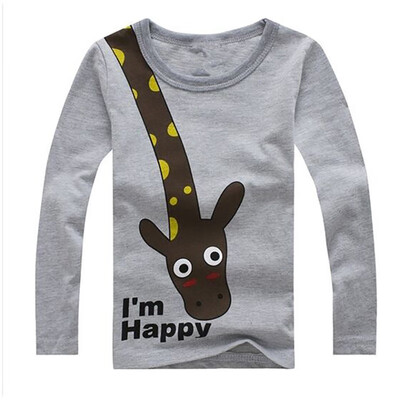 

Hot Sale Children Long Sleeve Tops Giraffe Im Happy Kids Boys T-shirt Top Spring Clothing casual baby clothing Tops 2-6Y
