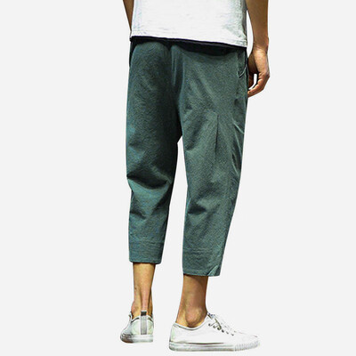 

Tailored Mens Summer Fashion Leisure Pure Color Linen Loose Calf-Length Haren Pants