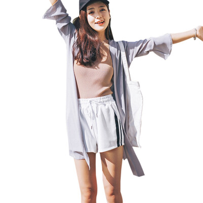 

Slim Thin Loose Chiffon shirt summer sun protection clothing Women Casual Flare Sleeve Blouse Cardigan Ladies Long Blouse Tops