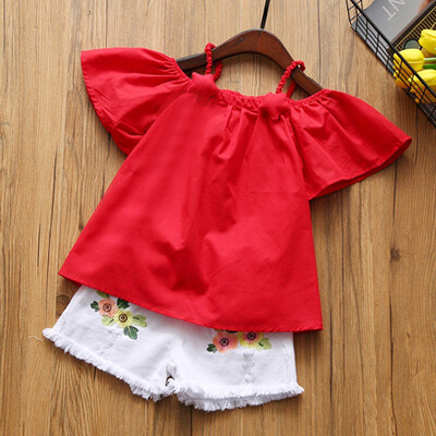 

Children Girls Summer Cartoon Stripe Printed Short Sleeve T-shirt Round Collar Casual TopsJeans Pants