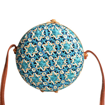 

Fashion Trend Bamboo Woven Rattan Buckle Womens Messenger Bag Round Flower Pattern Decoration Messenger Bag