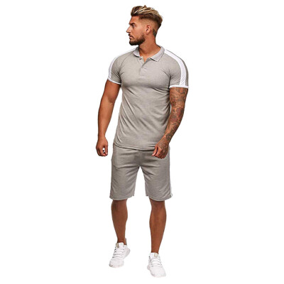 

Toponeto Mens Summer Leisure Stripe Color Collision Short Sleeve Shorts Sports Thin Sets