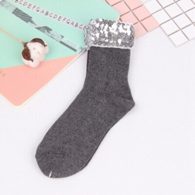 

1 Pair Woman Fashion Design New Women Socks High Quality Handmade Sequins Solid Color Socks