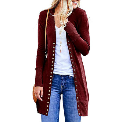 

Toponeto Womens Fashion Solid Color Long-Sleeved Button Cardigan Loose Knit Jacket Coat