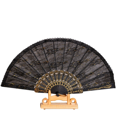 

Chinese Handmade Party Wedding Gift Dancing Lace Surface Foldable Hand Held Fan Hot