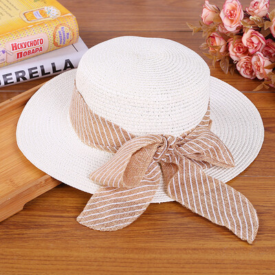 

Ribbon bow hat womens summer beach hat sun visor folding beach holiday hat