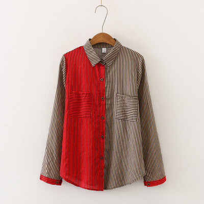 

Women 2019 Fashion Turn Down Collar Long Sleeve Shirt Blouse Shirt Vintage Patchwork Print Loose Casual Blosues Tops Ladies