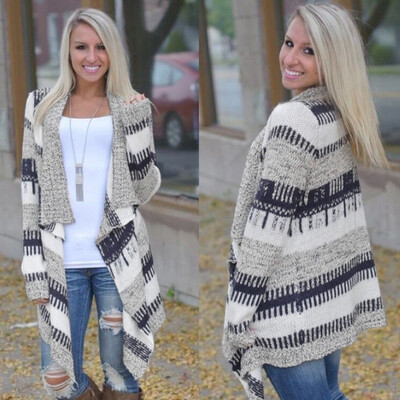 

Tailored Women Casual Long Sleeve Cardigan Autumn Striped Loose Outwear Cardigans