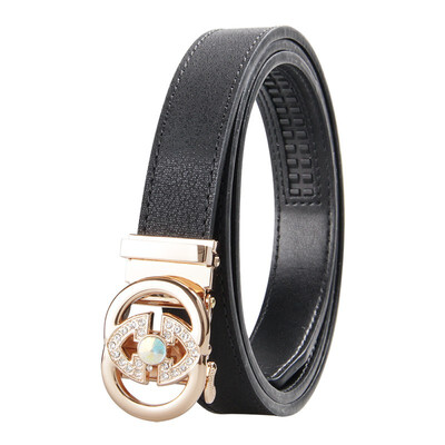 

Womens Automatic Buckle Genuine Leather Ladys Ratchet Holeless Belt Business High Quality Womens Real Belt for Pants