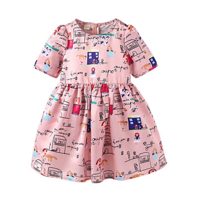 

Summer Casual Baby Girls Cartoon Pattern Short Sleeve Dress Cotton Kids Toddler Sundress