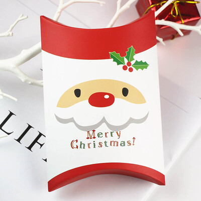 

Christmas Pillow Gift Box Elk Santa Claus Container Packing Storage Xmas Candy Biscuit Cookie Boxes Red Color Paper Dessert Bags
