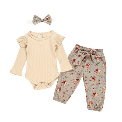 

Autumn Clothes for Baby Girl Clothes Long Flare Sleeve Romper Tops Floral Trousers Headband Outfits Clothing Set for Infant Baby