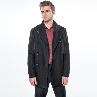 

Toponeto Winter Mens Solid Color Pocket Edging Color Casual Long Trench Coat