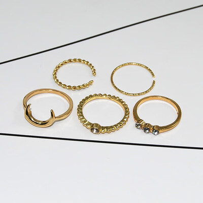 

Bohemian Gold Finger Elephant Crown Pattern Carved Animal Rings Sets