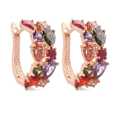 

1 Pair of Folding Hoop Earrings Colourful Crystal Gold-Plated