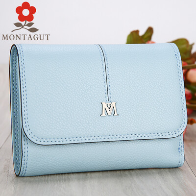 

Montagut MONTAGUT womens wallet short paragraph cowhide multi-card purse mini wallet R2322611031 light purple