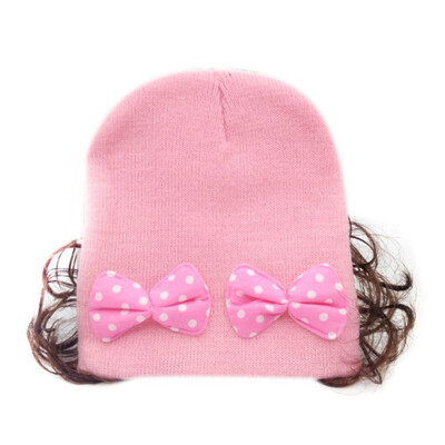 

Winter New Girls Hat Fashion Cute Wig Flower Hair Children Baby Kids Cap Floral Warm Knitted Earmuff Wig Caps Baby Accessories