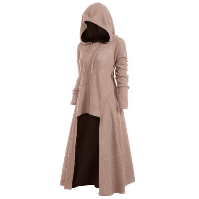 

Womens retro loose O-neck long-sleeved hooded long dress solid color long jacket ladies casual large size