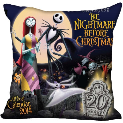 

Nightmare Before Christmas Pillow Cover Bedroom Home Office Decorative Pillowcase Square Zipper Pillow Cases Satin Fabric No Fade