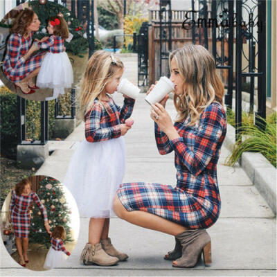 

Women Mother Daughter Long Sleeve Casual Dresses Family Matching Clothing HOT