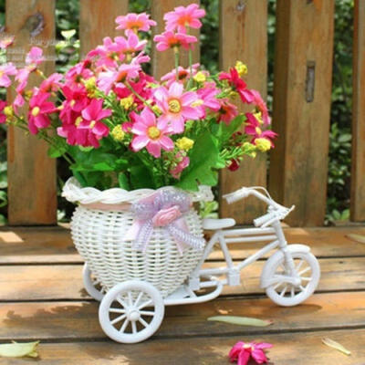 

Plastic White Tricycle Bike Design Flower Basket Storage Party Decoration Hot