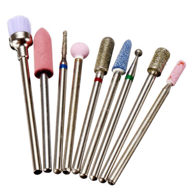 

9pcs Nail Drill Bits Cuticle Cleaner Dust Drill Brush Rotary Polishing File Grinding Heads Nail Salon Tools