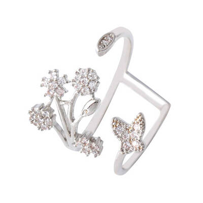 

Fashion Snow Branch Shape Floral Pattern Decoration Stainless Steel Ring Unclosed for Women