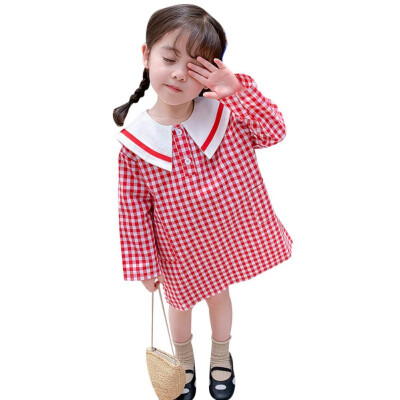 

Children Toddlers Girls Spring Long Sleeve Princess Sweet Cotton Cartoon Plaid Print Sweet Cute Dress Baby Girls Dress