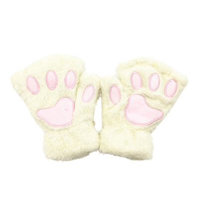 

Women Super Lovely Bear Plush Cat Paw Claw Glove Soft Winter Fingerless Mitten Gloves