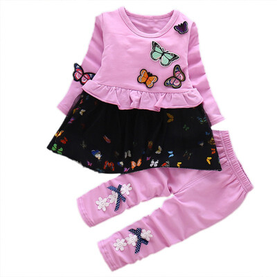 

Brand New Newborn Infant 2Pcs Toddler Kids Girls Long Sleeve Sweatshirts Blouse with Lace Design Elastic Waist Trousers