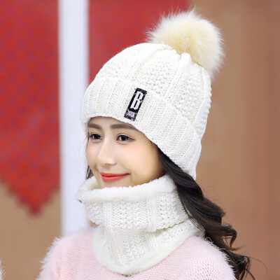 

Fashion Cotton B Letters Knitted Hat And Hat Scarf Women Soft Winter Warm Beanies Caps Outdoor Sport Hats