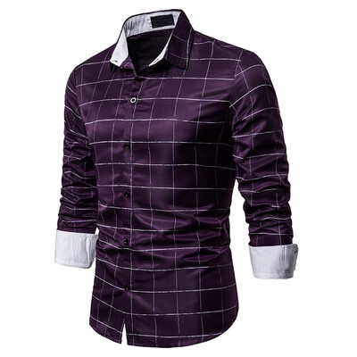

Tailored Mens Plaid Button Slim Fit Turn-Down Collar Long Sleeve Top Blouse Shirt