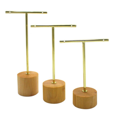 

3PCS Wrought Iron Wood Jewelry Display Stand Set Household Necklace Earring Storage Rack Set