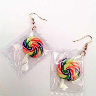 

1Pair Hot Korean Fun Candy Color Transparent Dangle Earrings Lollipop Heart Fashion Resign Rainbow Drop Earring For Women