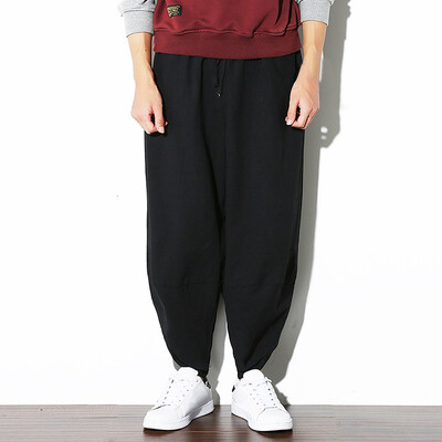 

Gobestart Fashion Men Casual Loose Solid Personality Drawstring Long Pants Harem Trousers