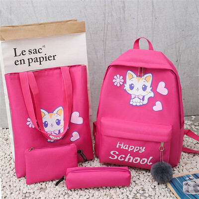 

Tailored Cartoon Alphabet Student Backpack Casual Large Capacity Travel 4 Piece Set