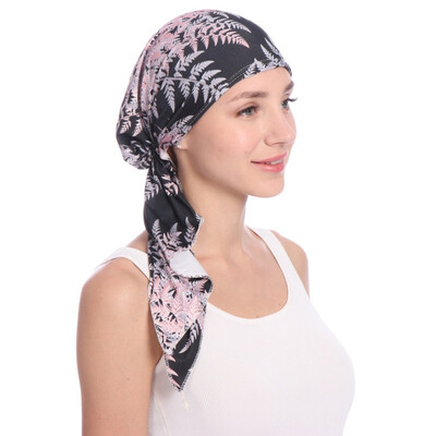 

2019 New Printed Women India Hat Muslim Ruffle Cancer Chemo Beanie Scarf Turban Two Tail Wrap Cap daily wear Freeshipping