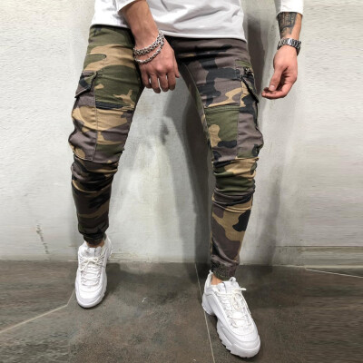 

Tailored Mens Skinny Camouflage Zipper Pocket Stretch Slim Fit Trousers Pants