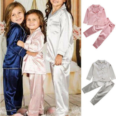 

Baby Boy Girls Outfits Silk Satin TopsPant Set Toddler Autumn Clothes Sleepwear